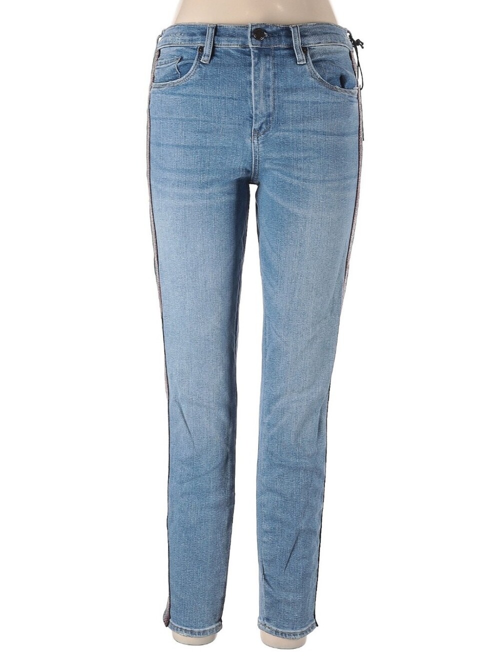 Blank NYC The Bond Rainbow Stripe Mid Rise Skinny Jeans, 31, Blue